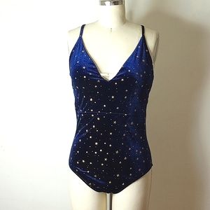 Star Pattern Velvet One Piece Swimsuit